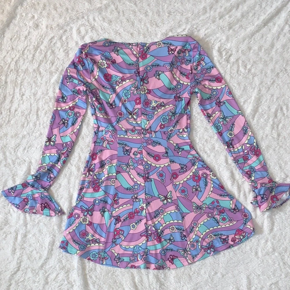 Dolls Kill Sugar Thrillz Pastel Mushroom & Butterfly Patterned Mini Dress - Picture 8 of 9